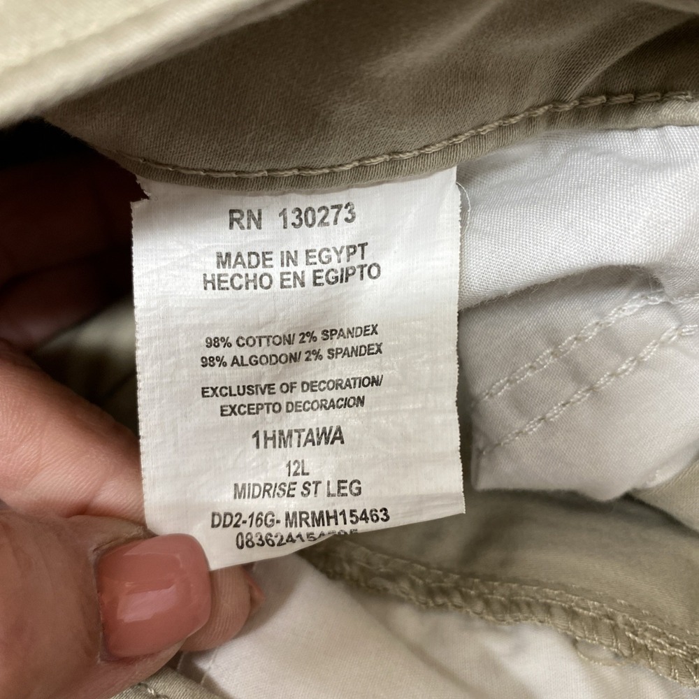Riders by Lee Pants Women 12 Long Beige Straight Leg Mid-Rise Slimming Chino - Picture 7 of 11